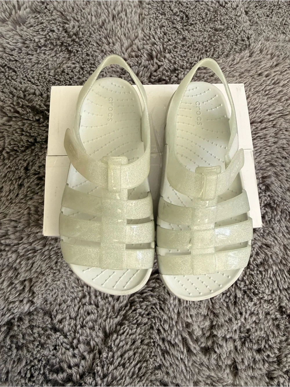CROCS Kids Sparkle Jelly Sandals in Pale Cream